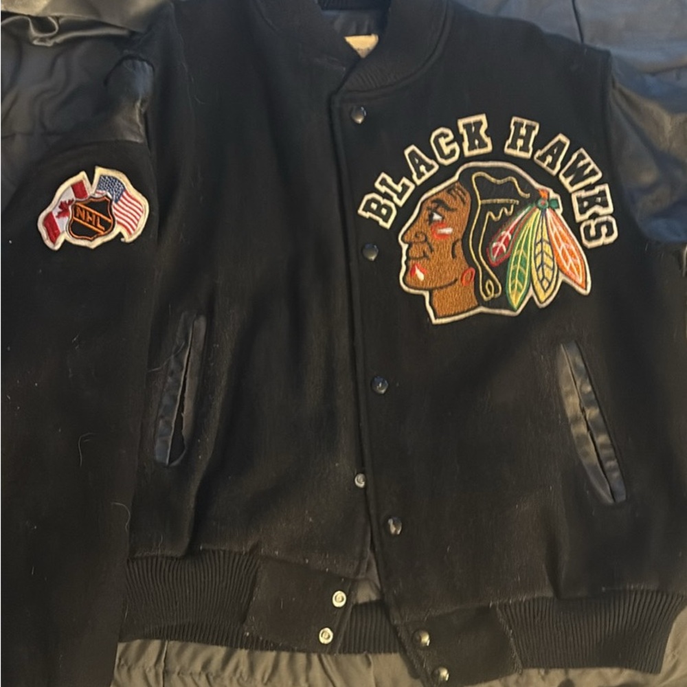 Chalking Blackhawks Varsity Jacket with Embroidered Patches